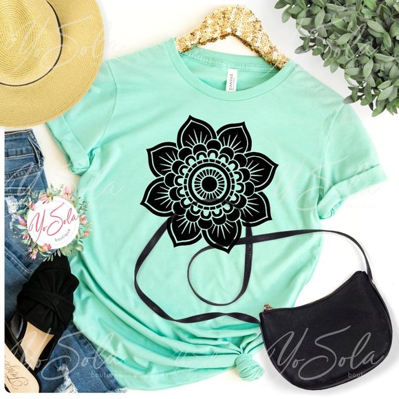 Tops - Flower Mandola - Mint T-Shirt, Graphic tee